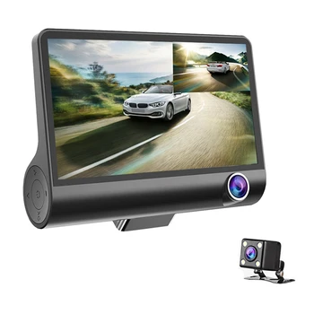 

Car DVR Camera 4.0in 3 Way Lens Video Driving Recorder Rear View Auto Registrator With 2 Cameras Dash Cam DVRS Night Monitor