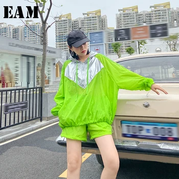 

[EAM] Wide Leg Shorts Big Size Two Piece Suit New Hooded Long Sleeve Black Loose Fit Women Fashion Tide Spring Summer 2020 1U197