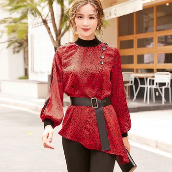 

Summer Women's Blouse Print Stand Chiffon Shirts Womens Tops Black Long Sleeve Top 2020 Fashion Women Blouses Office Lady