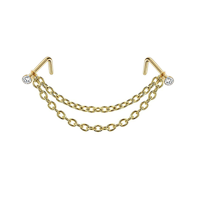 Steel Double Nose Piercing Chain Nose Chain for Woman Nostril Piercing Nose Stud Decoration Piercing Chain New
