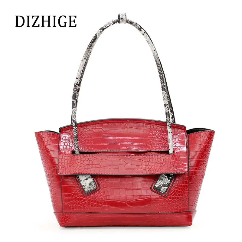 Винтажные сумки из змеиной кожи, Женская Лоскутная сумка на плечо, роскошная Брендовая женская сумка-тоут, Дизайнерские Большие женские кожаные сумки