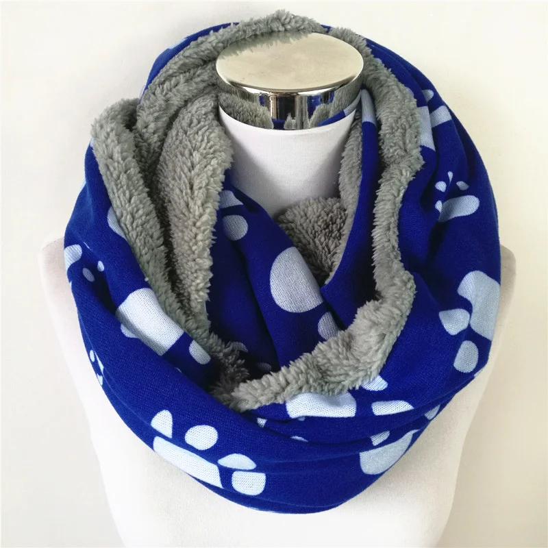 Кашемировый шарф с мехом Зимние шарфы бесконечный шарф женский мягкий акриловый женский собачий лап шарф-Кольцо Теплый клетчатый шарф тартан - Цвет: Blue White paw