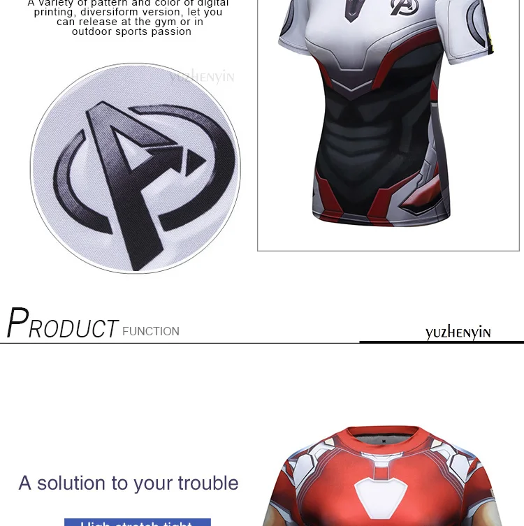 Футболка женская Бодибилдинг тонкая футболка 3D супергерой Юнион Квант быстросохнущая компрессионная рубашка стрейч Спортивная Футболка Fit