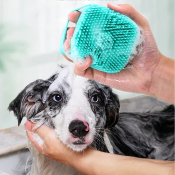 

Dog Groom Brush Pet Bath Comb Brush Massage Silicone Comb with Handle for Pet Cat and Dogs JS22