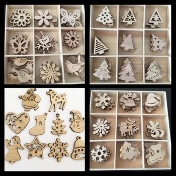 

50pcs New Year Natural Wood Christmas Tree Ornament Wooden Hanging Pendants Gifts Snow Elk Christmas Decora adornos de navidad