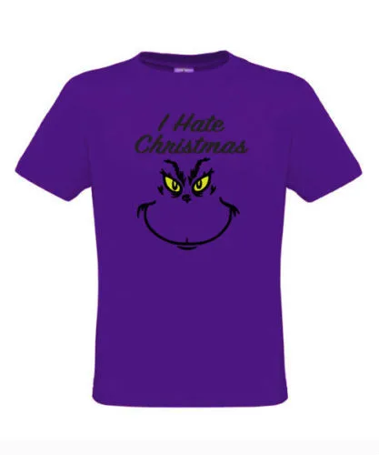 Футболка с надписью «I Hate Christmas Grinch Face»-S-3XL - Цвет: Фиолетовый