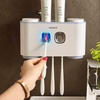 

Bathroom Accessories Set Toothbrush Holder Automatic Toothpaste Dispenser Holder Toothbrush Wall Mount Rack Bathroom Tools Set