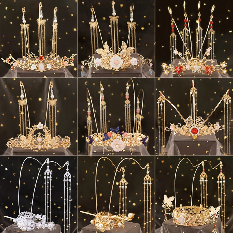 

Античный стиль Tuinga набор шпильки классический темперамент Xiuhe Свадебная Головка корона феникс корона длинные кисточки Hanfu аксессуары для волос