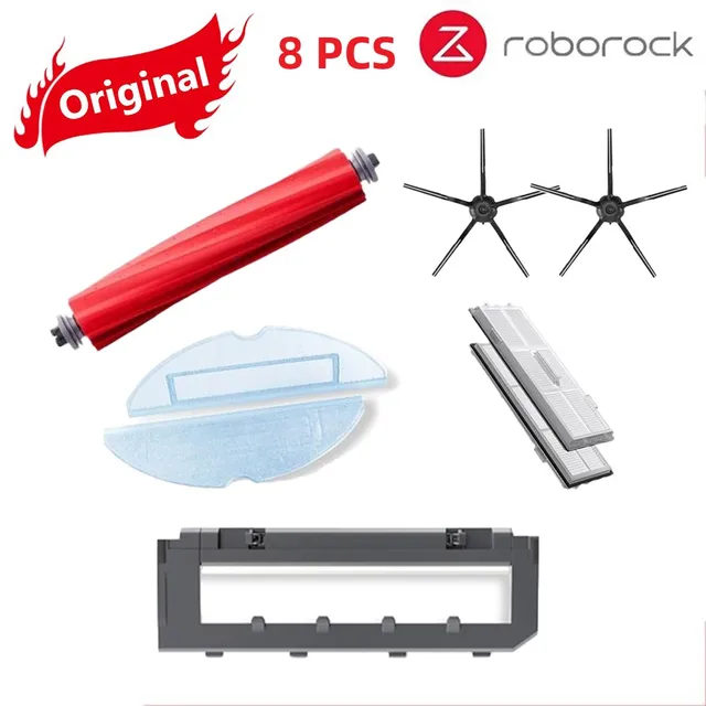 Original Roborock S7 Parts of Washable Filter Main Brush Mop Cloth Side Brush Dust Bag Bracket Robot Vacuum Cleaner Accessories Black 8pcs