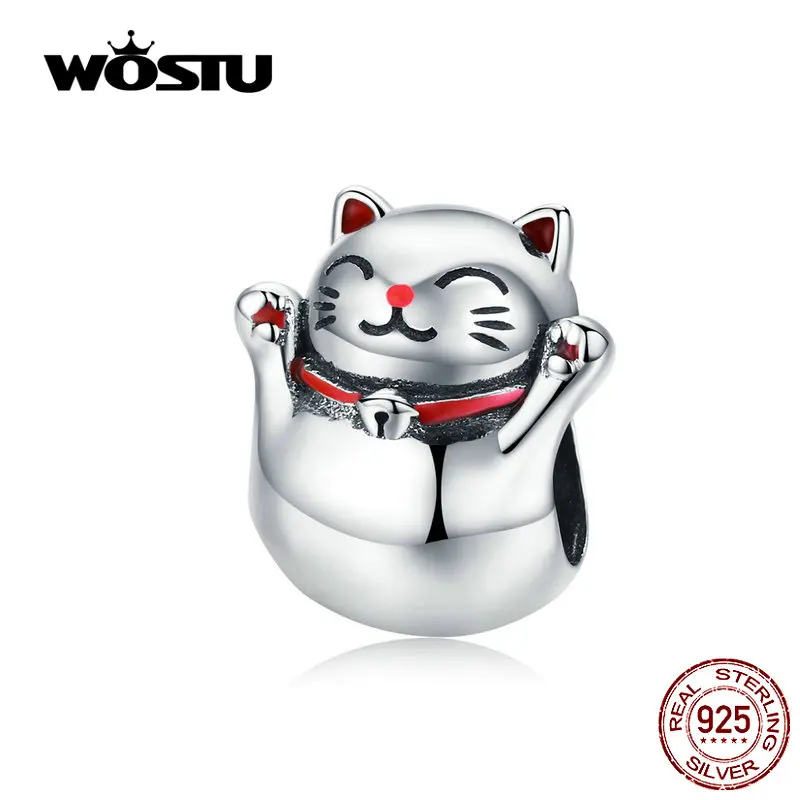 WOSTU Фортуна бусины кошка стерлингового серебра 925 пробы эмалированные Charm Fit