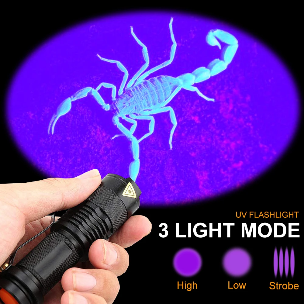 Ультрафиолетовый свет ультрафиолетовый фонарик Zoom Light 395nm ручной светильник для животных Мочи Детектор пятен Скорпион Охота