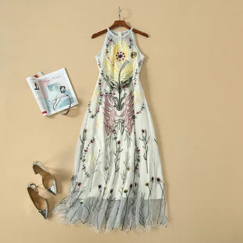 

Spring 2020 for European and American women's wear sleeveless Heavy net embroidery Fashionable dress