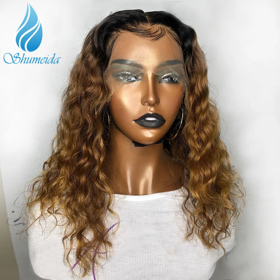 

SMD13*4 Ombre Color Lace Front Wig with Baby Hair Brazilian Deep Curly Human Hair Wigs for Women Remy Hair Glueless Lace Wigs