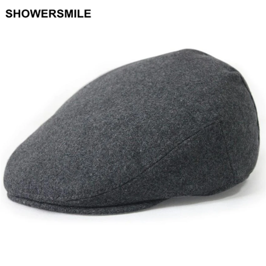 Брендовый берет SHOWERSMILE Мужская зимняя плоская шапка однотонная Повседневная