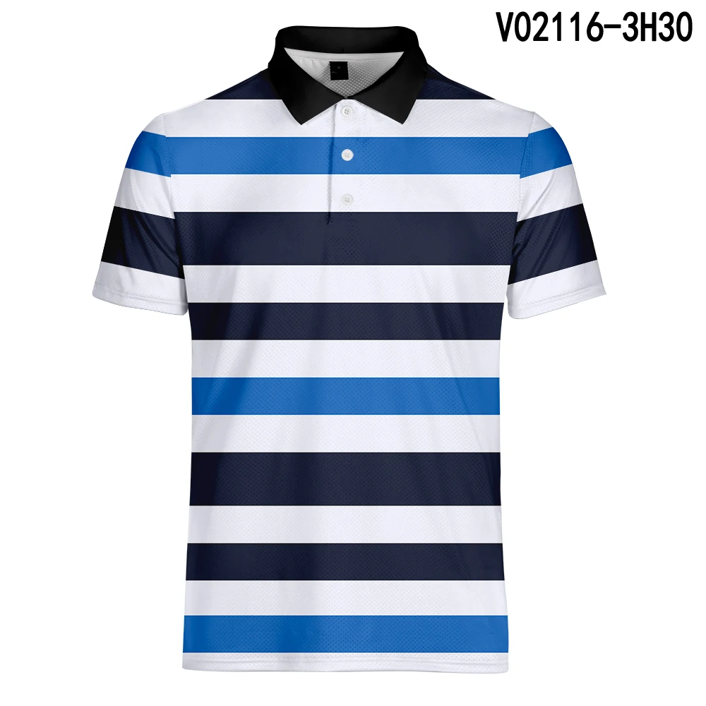 WAMNI/Спортивная футболка поло в полоску с 3D рисунком, теннисная быстросохнущая футболка, Повседневная футболка с геометрическим рисунком и отложным воротником, Мужская Уличная футболка-поло для бадминтона - Цвет: V02116