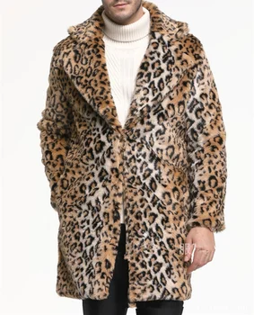 

Mens Mid Long Faux Fur Lapel Jacket Parka Winter Multi Outwear Coat Hot Leopard Warm C13