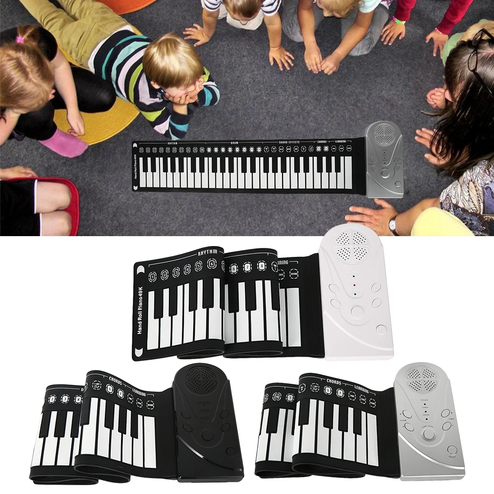 Портативная Гибкая цифровая клавиатура рулонное пианино 49 клавиш складное Силиконовое электронное рулонное пианино для детей игрушки для учащихся