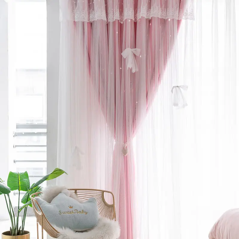 

1pcs New Simple and Modern Princess Style Punch Curtains Bedroom Bay Window Balcony Shading Rental House Shade Cloth Top F8481