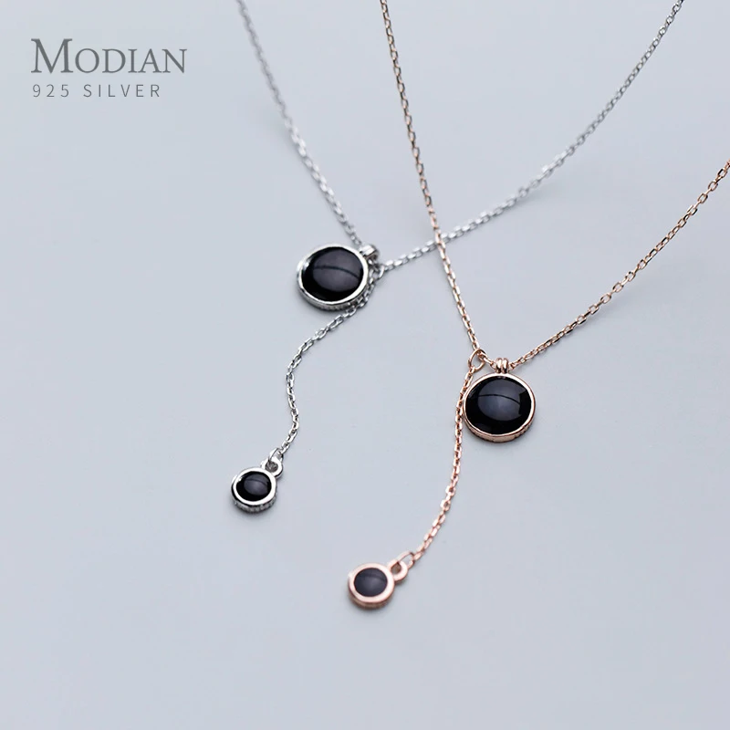

Modian 925 Sterling Silver Black Crtstal â€œYâ€ Shape Pendant Necklace for Women Luxury Wedding Engagement Statement Jewelry Gift