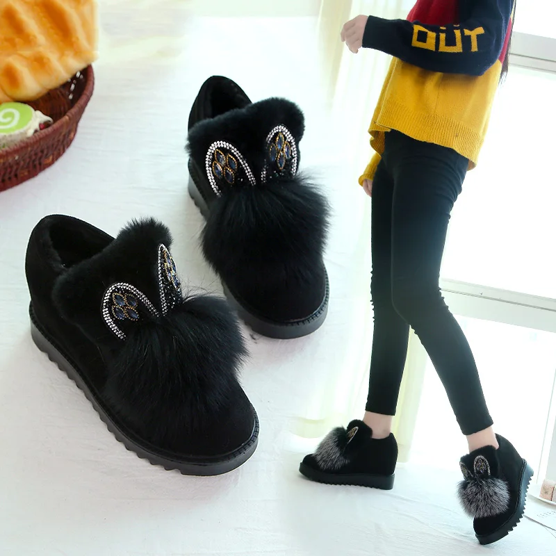 

fur snow boots women wedge ankle boots for women high heel black platform winter boots warm shoes rhinestone Drop Shipping