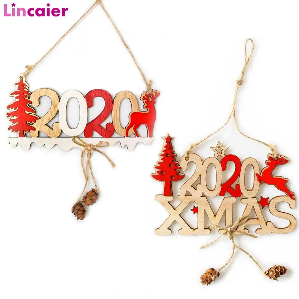 

2020 Xmas Wooden Ornament Christmas Decoration for Home Happy New Year Deer Tree Door Hanging Decor