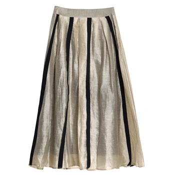 

SeeBeautiful A-line Half-body Skirt Female Striped High Waist Contrast Color Spring Summer 2020 New Fashion Tide W951