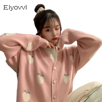 

Peach Cardigan Coat Women 2020 New Autumn Long Sleeve Loose Top V-neck Sweater Sweet Knitted Cardigan Female Korea Fashion