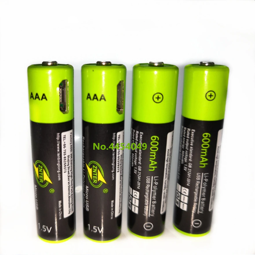 4pcs/lot ZNTER AAA 600mAh 1.5V rechargeable battery Mirco USB toy remote control lithium polymer | Электроника
