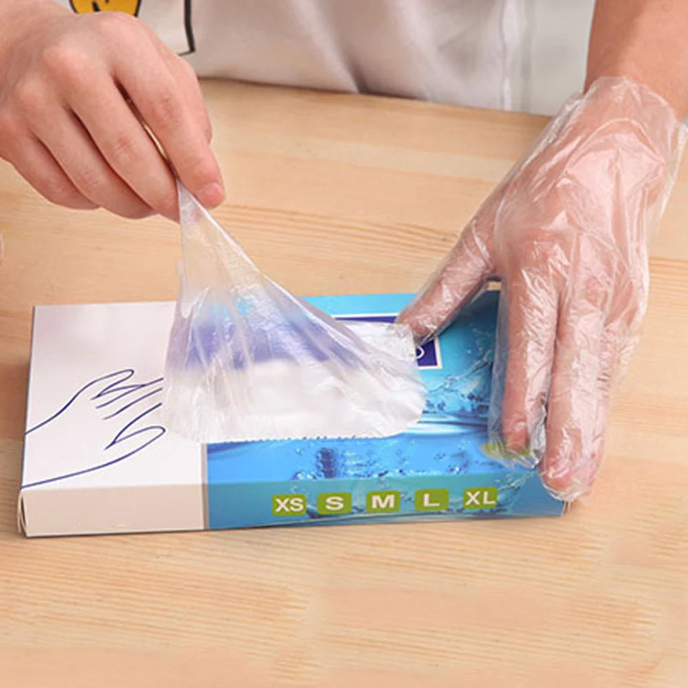 

Boxed disposable gloves 200 pieces wholesale catering hairdressing food gloves thick transparent plastic PE film gloves