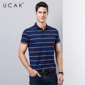 

UCAK Brand Summer Shirt Sleeve T-shirts Homme Turn-down Collar Cotton Tshirt 2020 New Arrival Striped T Shirt Men Clothes U5228