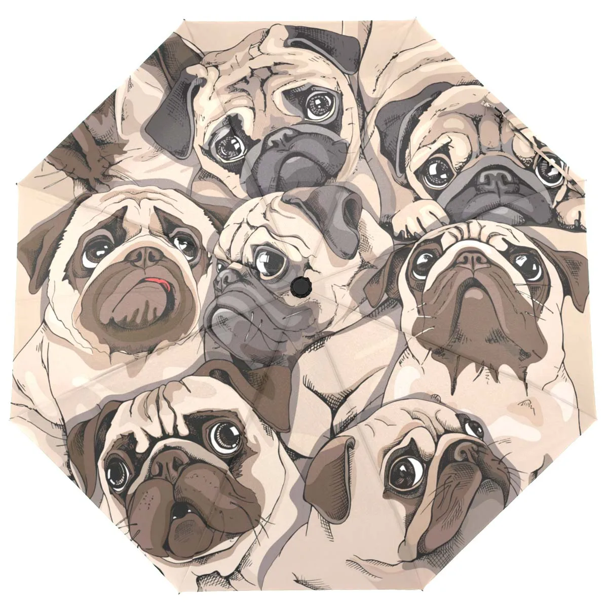 Fully Automatic Umbrella Funny Pugs Windproof Three Folding