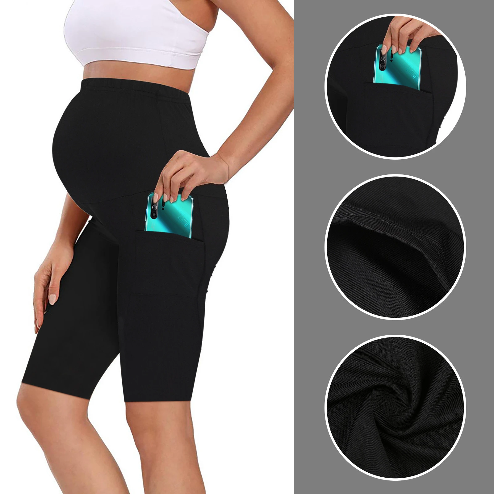 Leggings mujeres embarazadas, de embarazo, pantalones cortos sobre el vientre, Yoga, ropa de maternidad deportiva con bolsillos|Mallas| - AliExpress