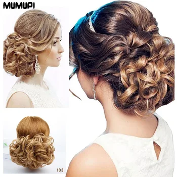 

MUMUPI Chignon Clip Short Curly Synthetic Blonde Burg Big Bun Chignon Hair Extension With Two Combs Clip in Hairpiece