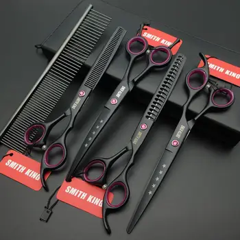 Tijeras profesionales de aseo para mascotas, tijeras rectas y de adelgazamiento, tijeras curvadas de 7 〞+ Bolsa De cuero/kits/funda