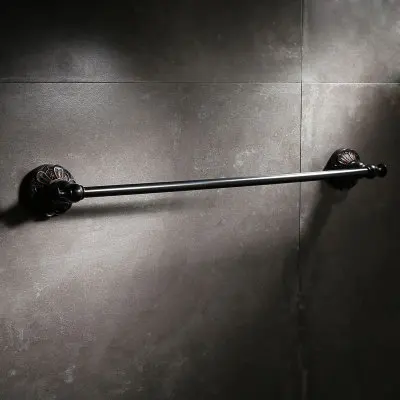 Single towel bar Набор аксессуаров для ванной, латунный стеллаж для полотенец, угловая полка, держатель для бумаги, держатель для туалетной щетки, крючок для халата, гвоздь, черный, масло, матовый, резной - Цвет: Single towel bar