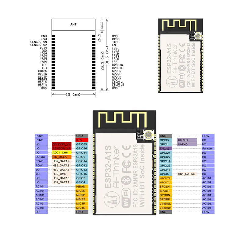 ESP32 серийный ESP32 Aduio комплект ESP32 аудио макетная плата 2,4G Bluetooth модуль беспроводного доступа Wi-Fi низкая Мощность двухъядерным процессором с ESP32-A1S 8 м