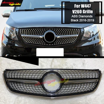 

V Class W447 Diamonds Front Grille Grills Fits For MercedesMB Vito Sport V260 V250 ABS Black Grills Without Sign&Camera 2016-19