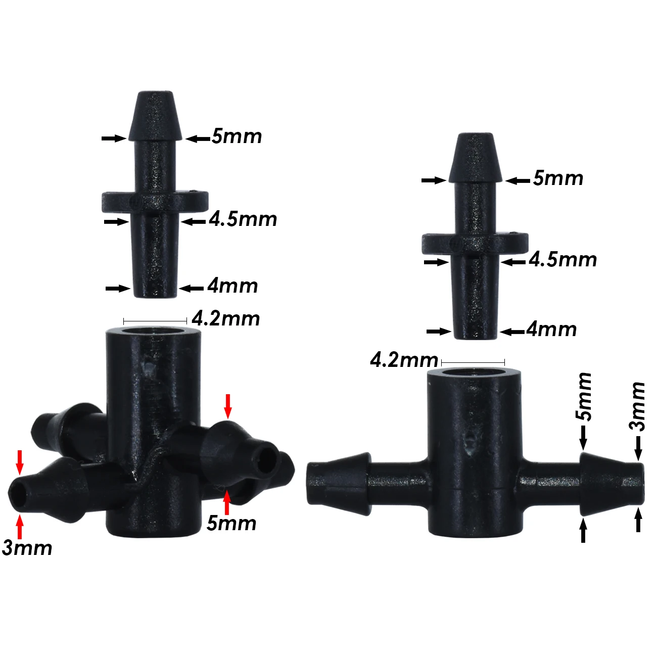 SPRYCLE 25PCS Barbed 3/5mm 1/8in Hose Straight 2-Way 4-Way Quick Connector Drip Irrigation Garden Pipe Splitter Joint Connect 2