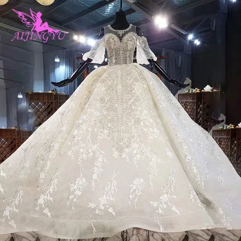 شراءAIJINGYU مطوي الكرة شراء العباءات مع الأكمام النساء تنورة الشاطئ أنيقة الحب ثوب الزفاف فساتين للبيع