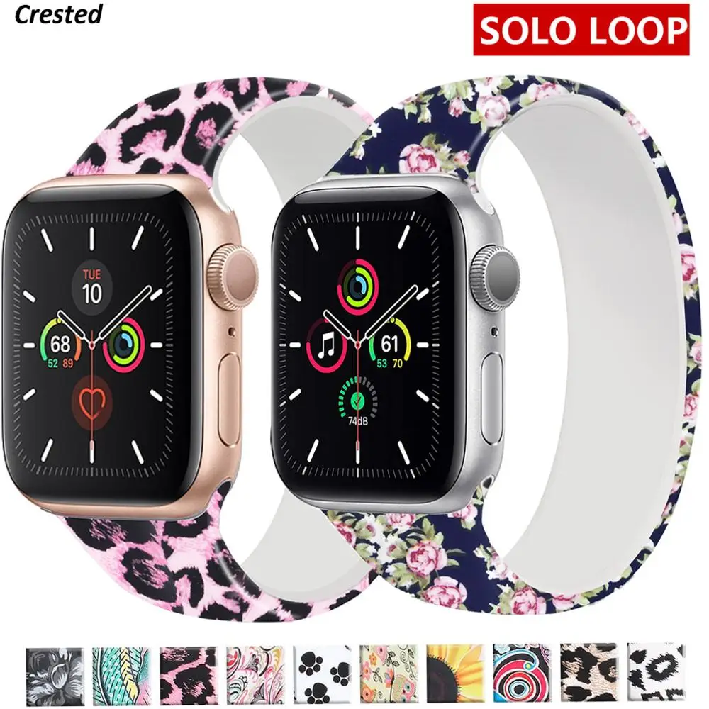 Ремешок силиконовый для Apple Watch Band 44 мм 40 38 42 эластичный браслет с принтом Iwatch Series 5