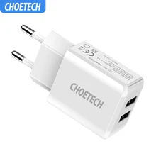 CHOETECH, 5 В, 2 А, два порта, USB, настенное зарядное устройство для iPhone 11 X XS 8 7, быстрое зарядное устройство для путешествий, адаптер для samsung S10 S9 S8, зарядное устройство для телефона
