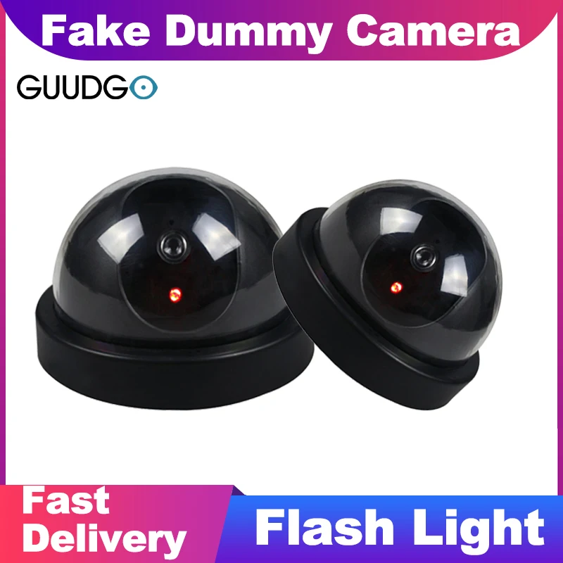 Cámara IP de vigilancia simulada para exteriores, luz intermitente LED, para interior, cúpula de seguridad negra, Monitor de cámara falsa para casa inteligente