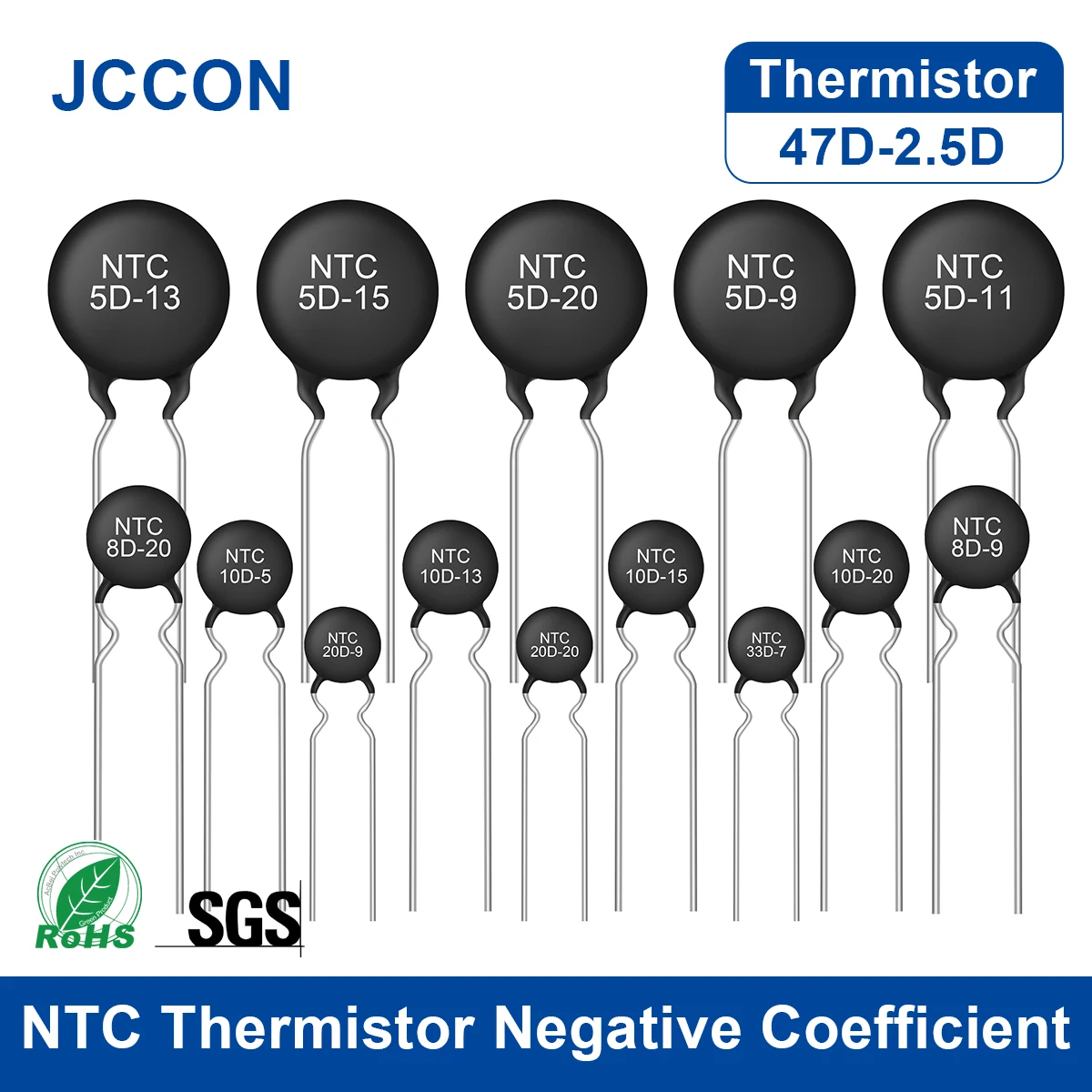 10Pcs NTC Thermistor Negative Temperature Coefficient 2.5D 5D 8D 10D