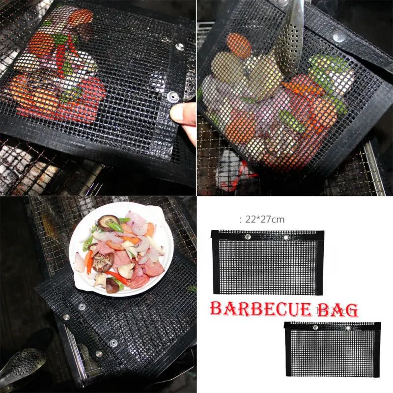 

Faroot Washable BBQ Grill Mesh Bag Non Stick Reusable Heat-Resistant Barbecue Grilling Web Mat Cooking Tools