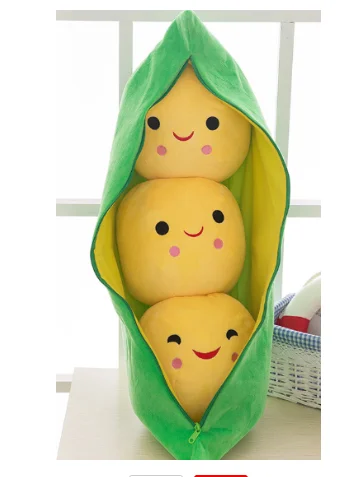 Cute Pods Pea Shape Stuffed Plant Doll 3 Beans with Cloth Case Creative Plush Toy 2 Colors - Цвет: Yellow Peas