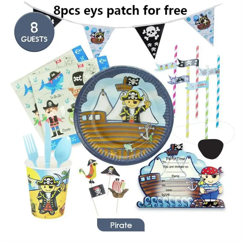 

8Guests 110pcs Disposable Pirate theme Tableware Sets Boy's Birthday Party Childern's Day Decoration Suppliers Eco-Friendly
