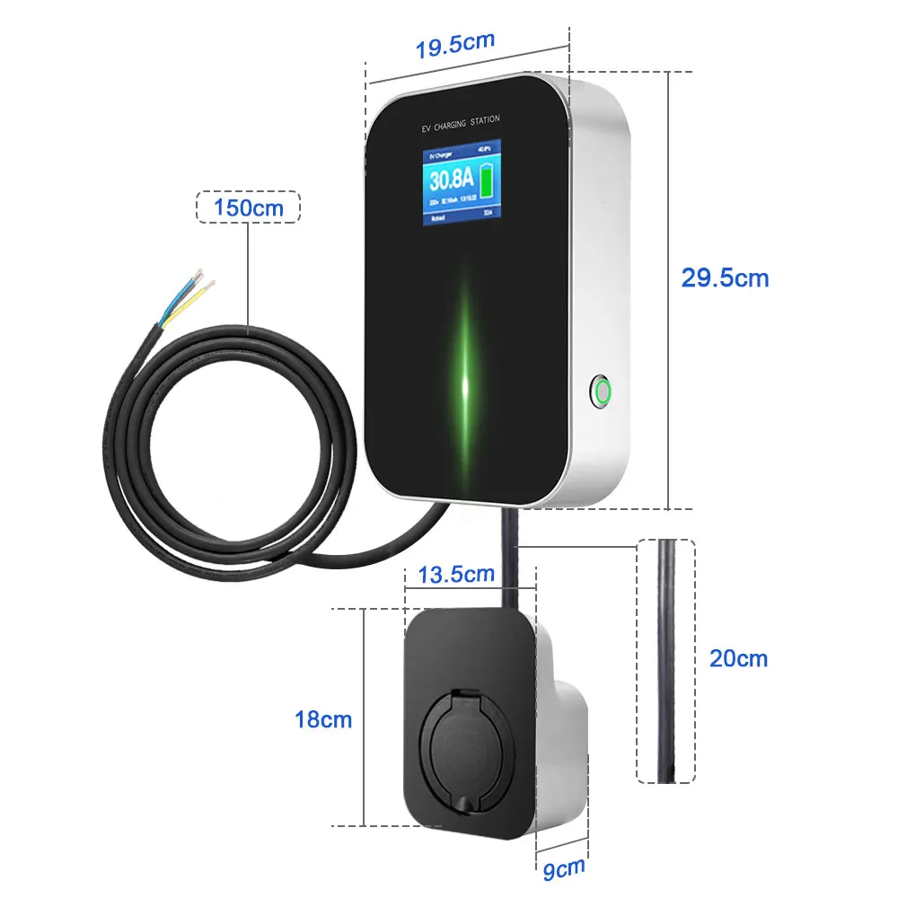 32A 3 фазы EVSE Wallbox RFID EV Зарядное устройство станция зарядки электромобилей Тип 2