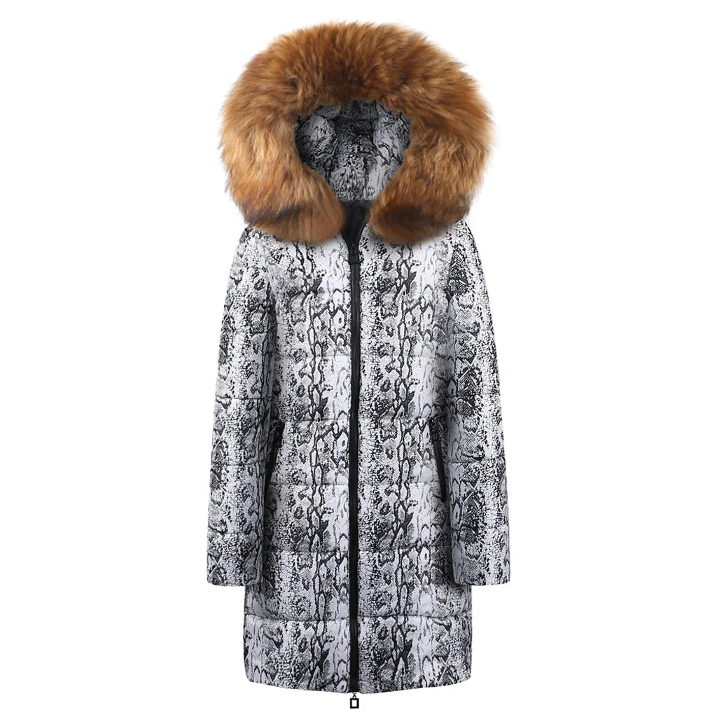 New Winter Jacket Women Thick Cotton Snake Print Casual Down Coat Zippers Long Fashion Warm Female Quilted Jacket Outwear 111#4
