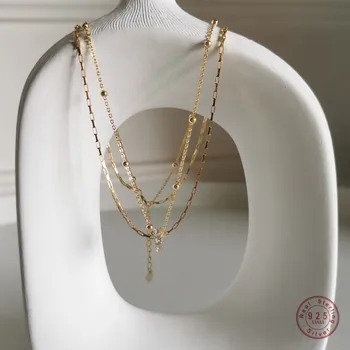 925 Sterling Silver Bohemian Multi-layer Chain Necklace Women Vintage Traditional 18k Gold Jewelry Accessories Girlfriend Gift
