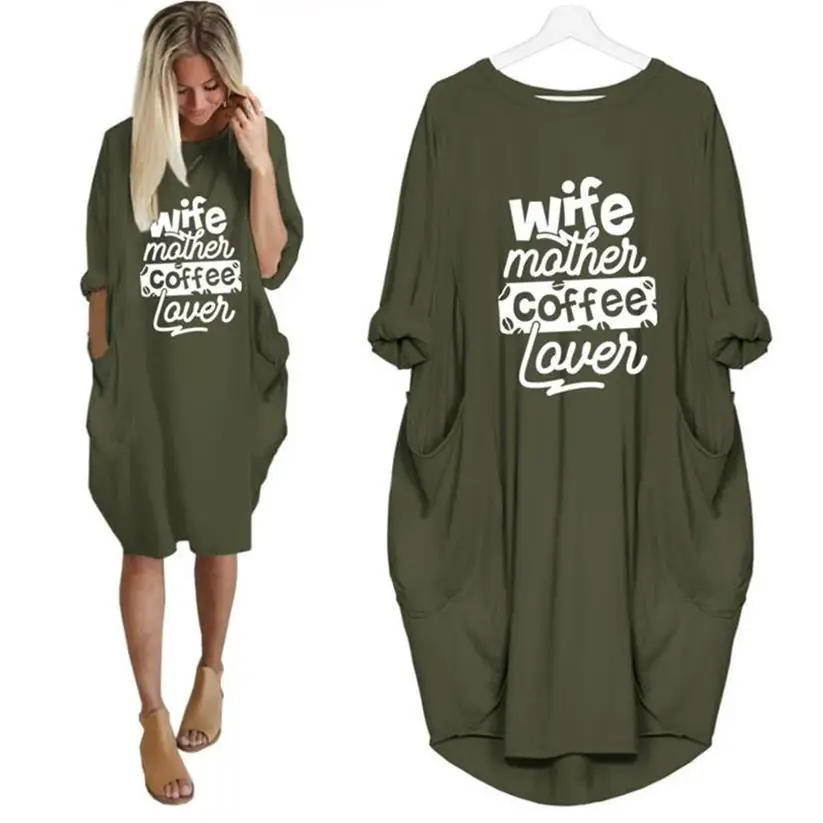 Beste 2019 Nieuwe Mode Vrouw Mather Koffie Letters Print T shirt Voor Vrouwen Pocket T shirt Top Vrouwen Punk Katoen Harajuku Vrouwelijke T shirt